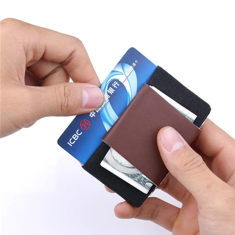 

Elastic Small Credit Card Holder with Cash Coin Purse Magic Cardholder Minimalist Slim Business ID Card Wallet