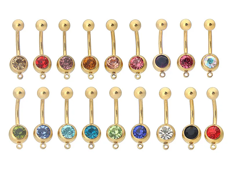 100pcs Body Jewelry Shine Gems Surgical Steel Navel Rings Belly Button Bar Navel Piercing