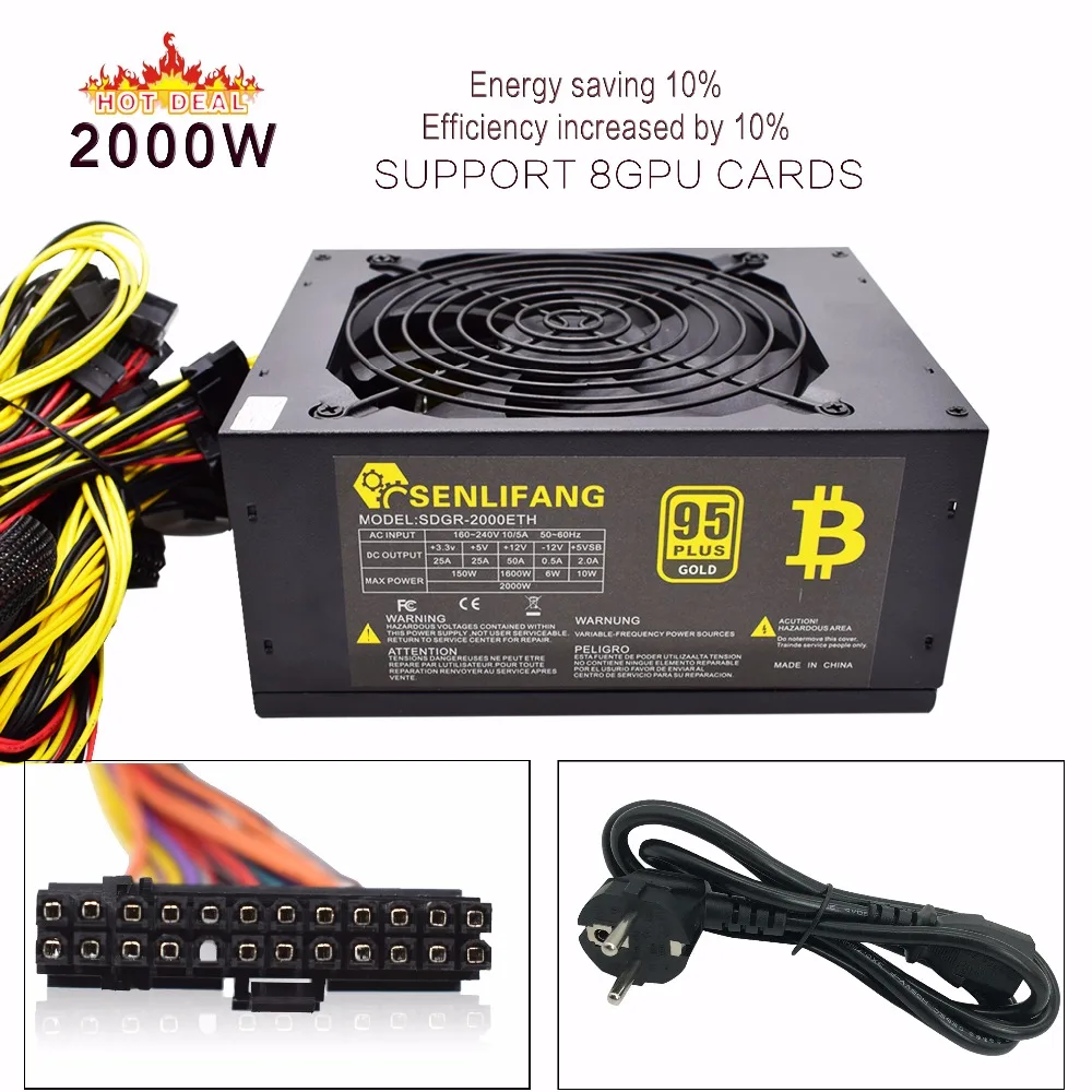 

Asic bitcoin Gold power 2000W PLUS BTC power supply ATX Mining Machine supports 8 GPU cards support free shipping