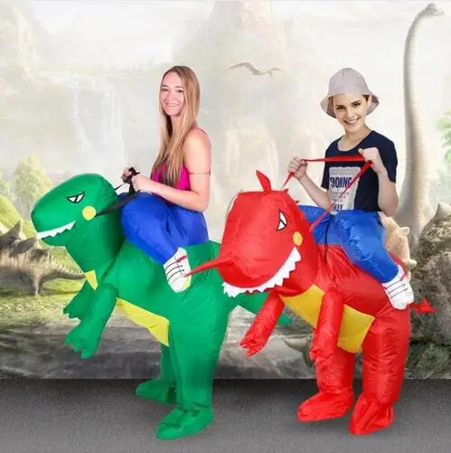 

New 2017 Kids Adult Inflatable Dinosaur Costume Fan Party Halloween Cosplay Animal Dino Rider T-Rex Costumes For Men Women