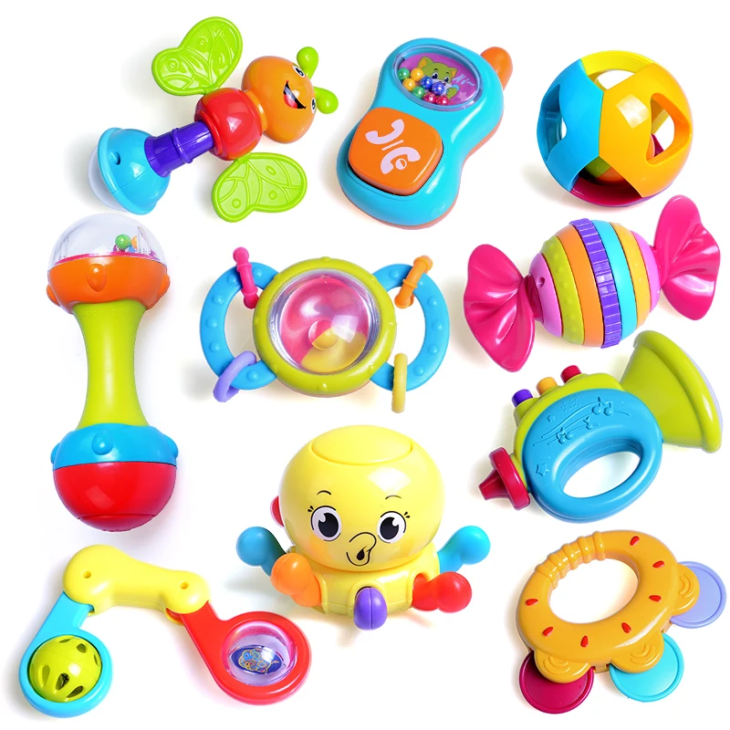 Chocalhos de Brinquedo do Bebê de Alta Colorido e do Telefone Móvel com Animal Bonito dos Desenhos Animados do Presente do Bebê Qualidade Recém-nascido Cedo Educacional Brinquedos 10 Pcs
