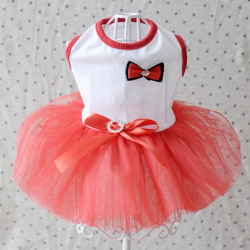 Spring And Summer Lovely Mesh Wedding Dress With Bowknot For Pets Dogs Rose White Yellow Green Dog Skirts Dog Clothes