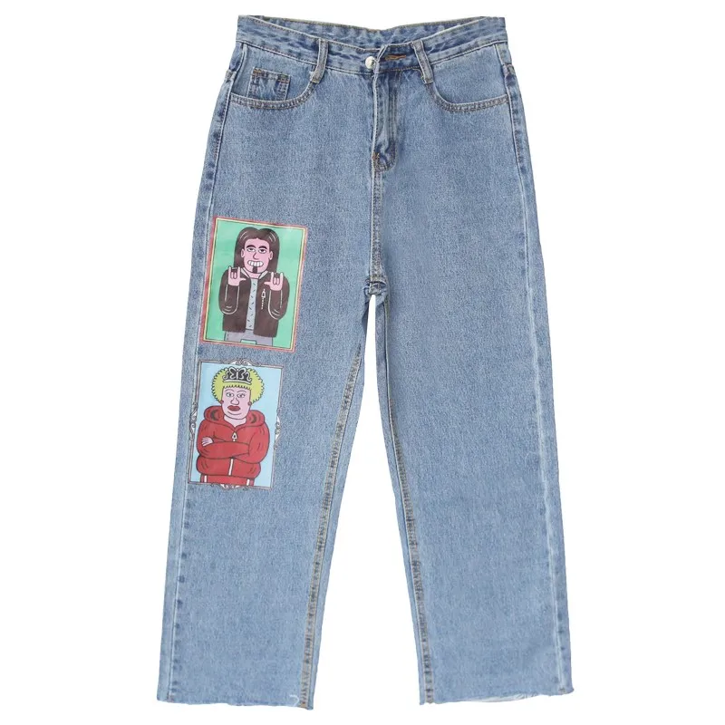 

2018 Women Jeans Print Ripped Jeans Cotton Slim Vintage High Waist Denim Jeans Pattern Boyfriend Women Pants