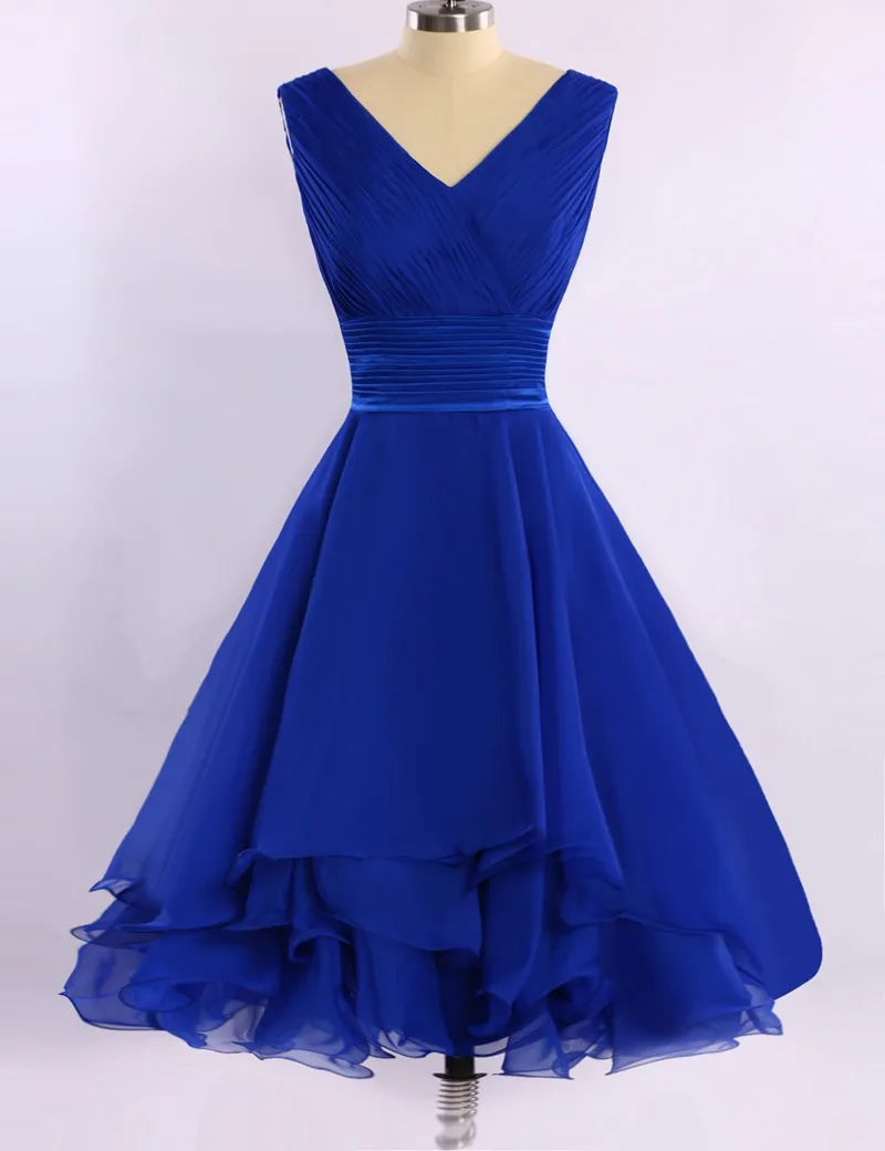 Cheap V Neck Royal Blue Evening Dress 2016 Short Chiffon Evening Dresses Prom Gowns Women Dress
