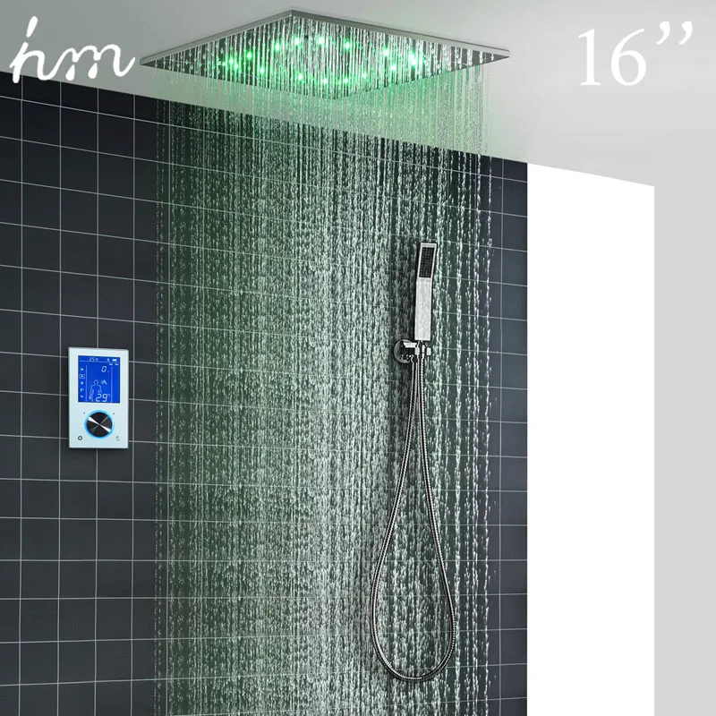 hm Набор для душа LED Термостатическая система для душа SPA Spray Rain Mode Интеллектуальный цифровой сенсорный монитор для душа - Цвет: 840008-LED-16inch