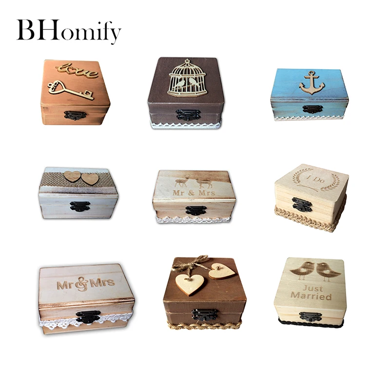 

BHomify Wedding Decoration Ring Bearer Box 16 Styles Personalized Wedding Ring Box Wooden Ring Holder Box Rustic Wedding Decor