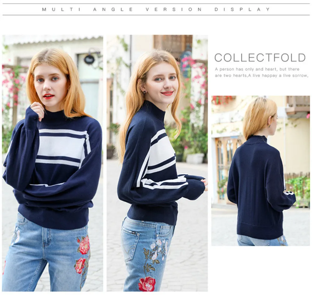 Autumn Knitwear Blouse Shirt Women 2018 Winter Turtleneck Warm Striped Sweater Blouse long sleeve knitwear Female Casual Tops (6)