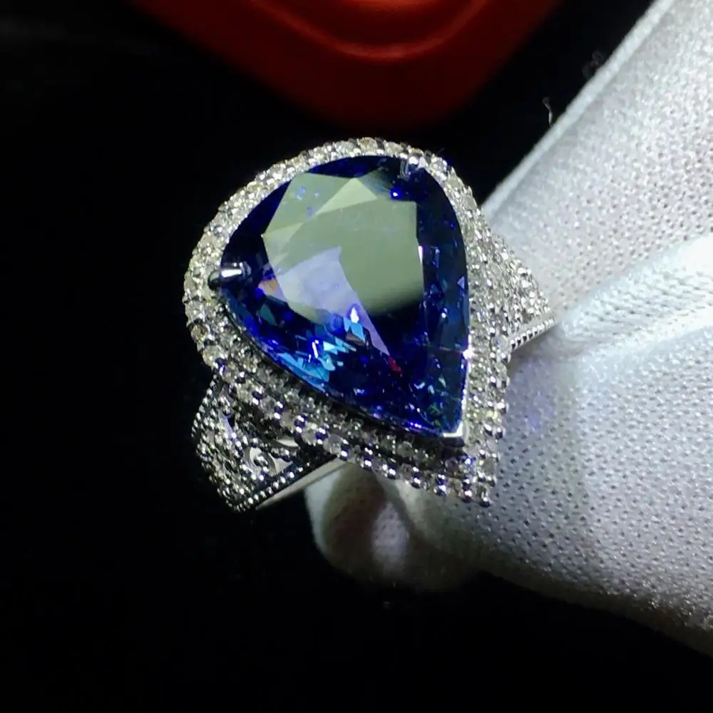 

Fine Jewelry Real 18K White Gold AU750 100% Natural Tanzanite Gemstone 6.5ct Female Rings for Women Fine Ring