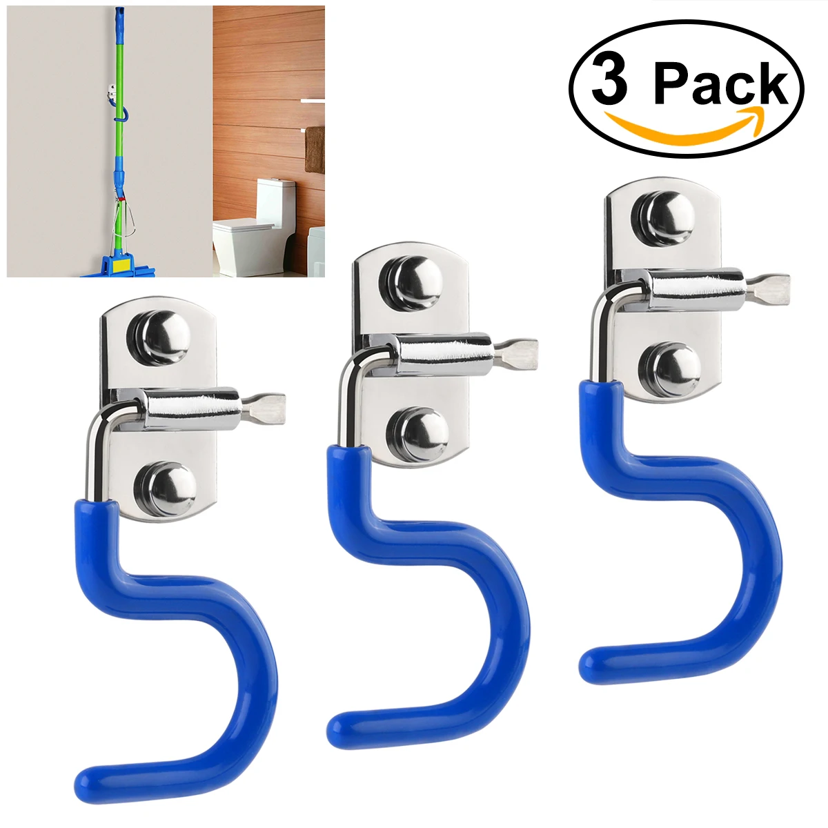 3pcs Mop Holder 304 Stainless Steel Broom Holder S Type Wall Mounted