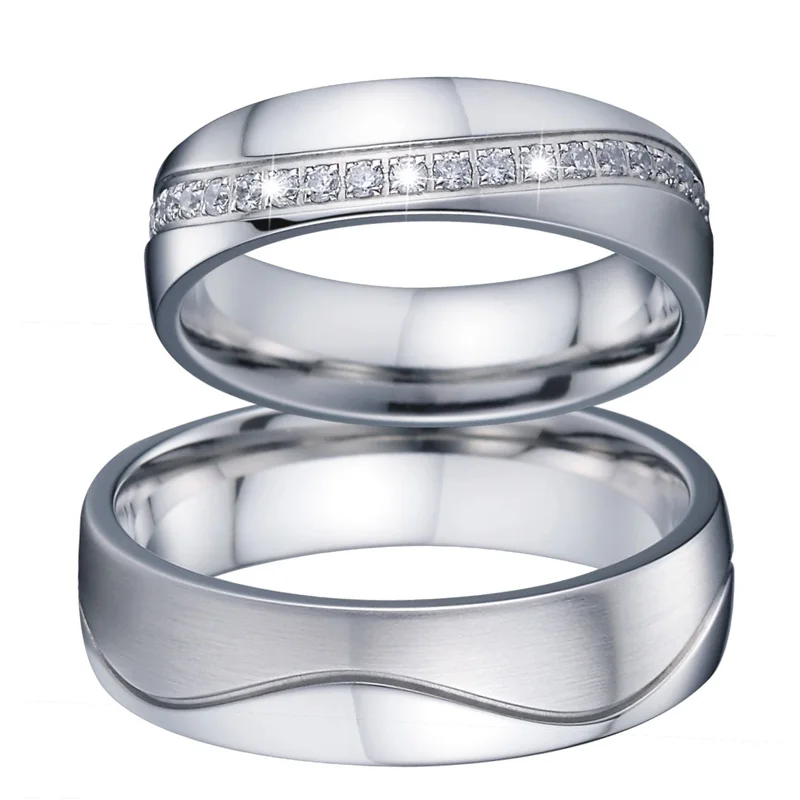 Cubic Zirconia Wedding Band Engagement Rings Never Fade Super Nice Men Silver Color Promise Couple Rings for women