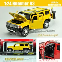 1:24 Масштаб металла литья под давлением роскошная модель автомобиля SUV для Hummer H3 коллекция класса кросс-кантри внедорожный автомобиль игрушки звуковой светильник