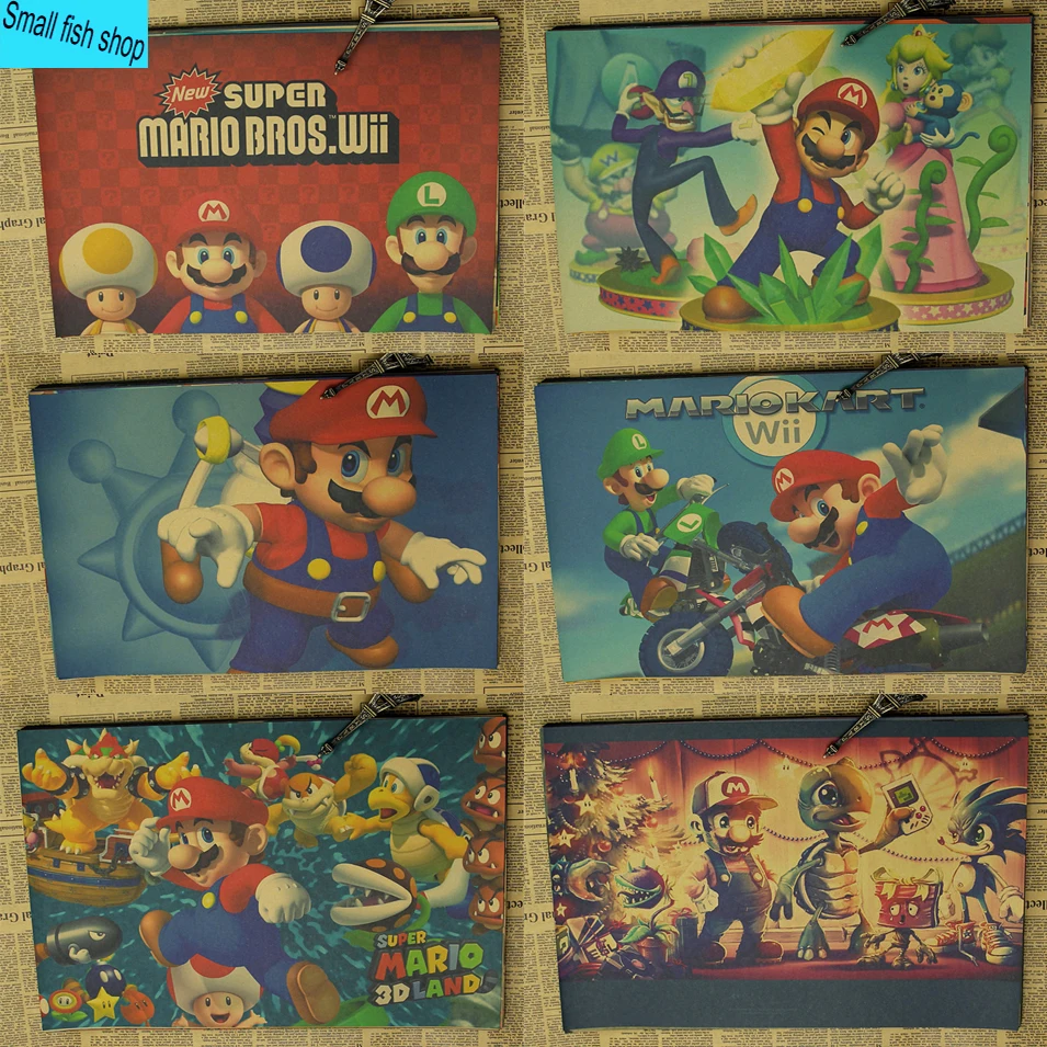 

SUPER MARIO BROS B gather MARIO Poster Home Furnishing decoration Kraft Game Poster Drawing core Wall stickers