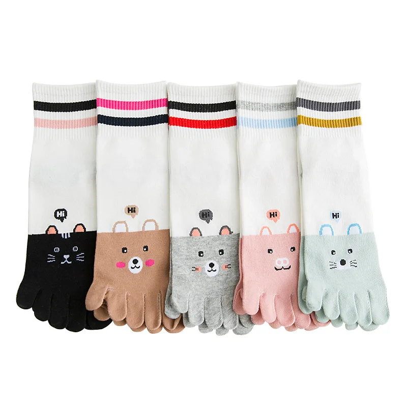 

Five finger women socks ladies socks slippery autumn and winter new tube socks cute cartoon cotton toe socks