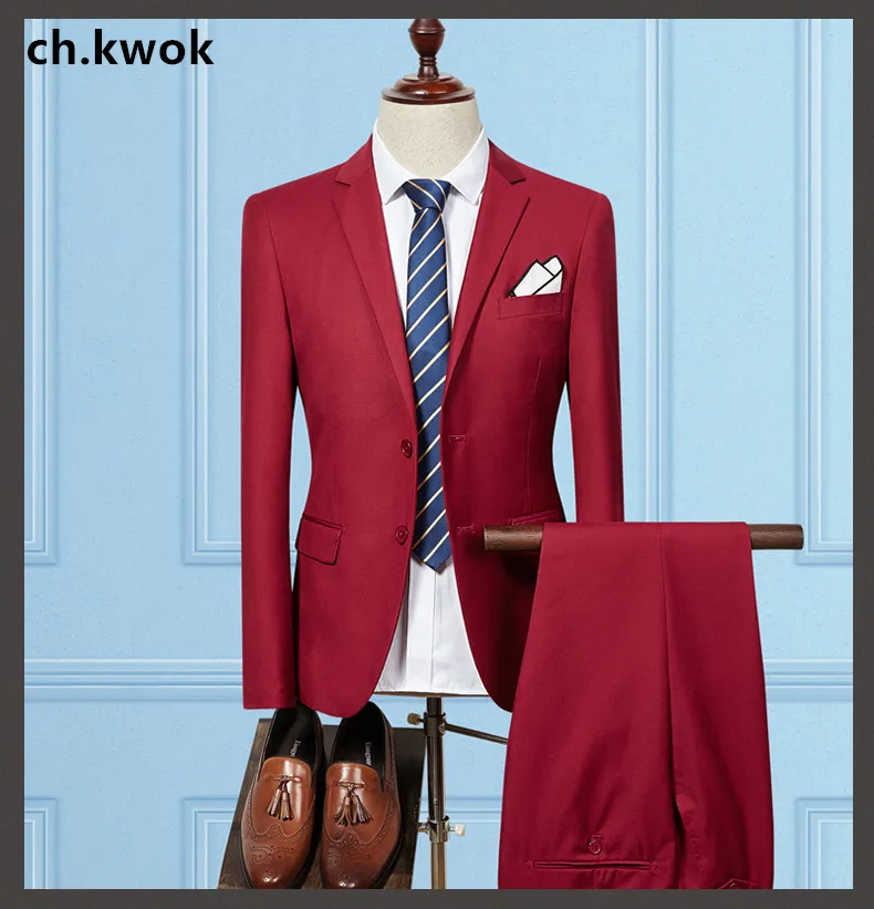 CH. КВОК Для мужчин S Slim Fit Костюмы с Брюки для девочек свадебные жених Костюмы 2 шт. Марка две кнопки Бизнес Формальное Фиолетовый Костюмы для мужчин 3XL