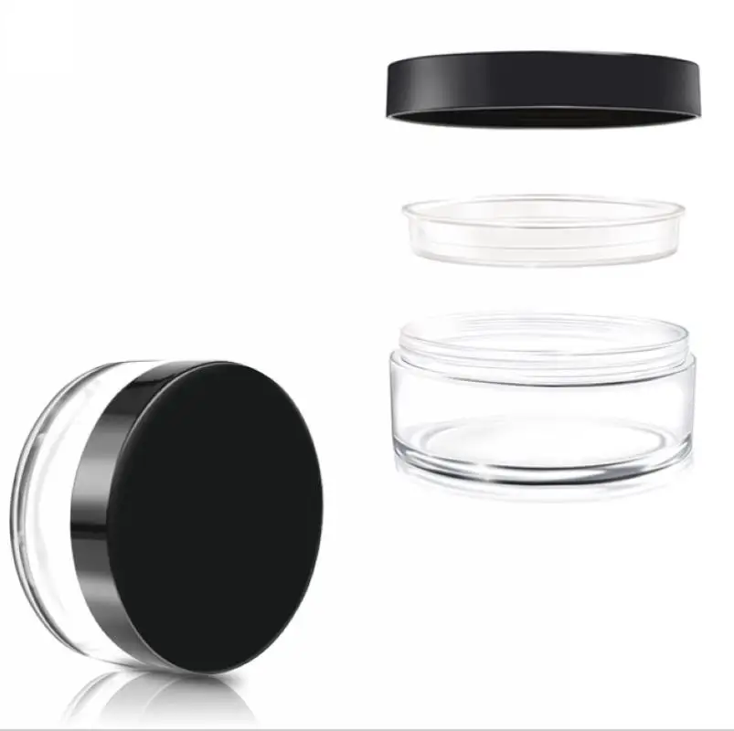 1pc 50g Empty Refillable Powder Jar Black Clear Plastic Empty Powder Sifter Jar Box Pot Cosmetic Container Tool 68 x 32mm