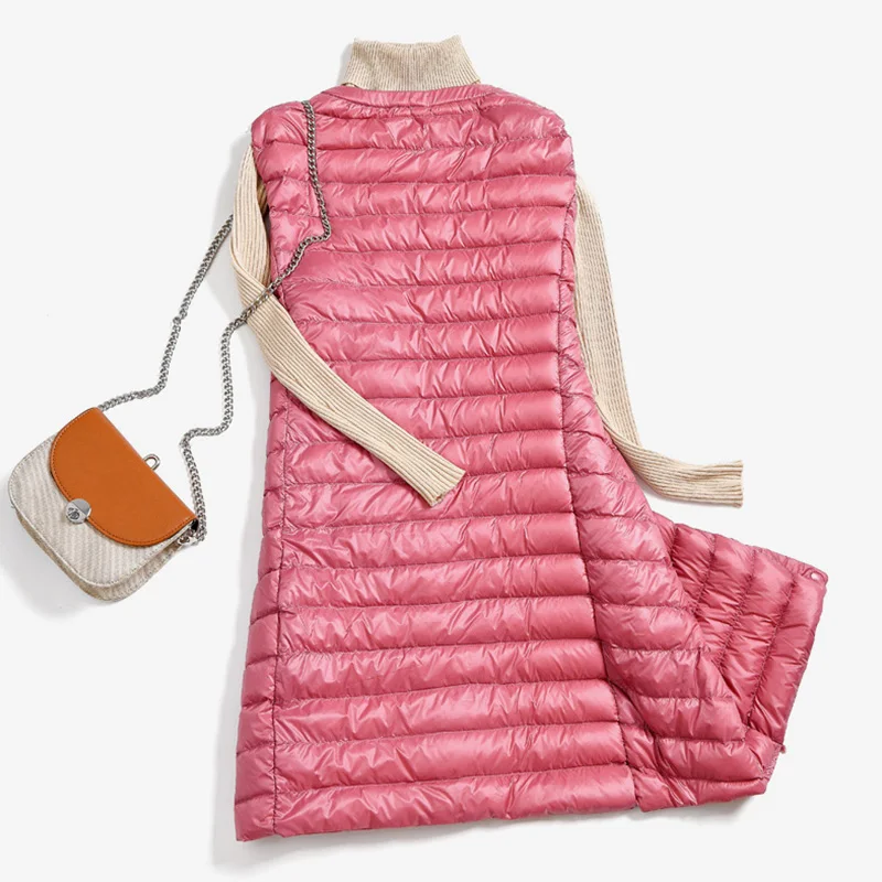 Autumn Winter Ultra Light Down Vest Women Windproof Sleeveless Lightweight Long Waistcoat Warm Fashion Female Vest Plus Size