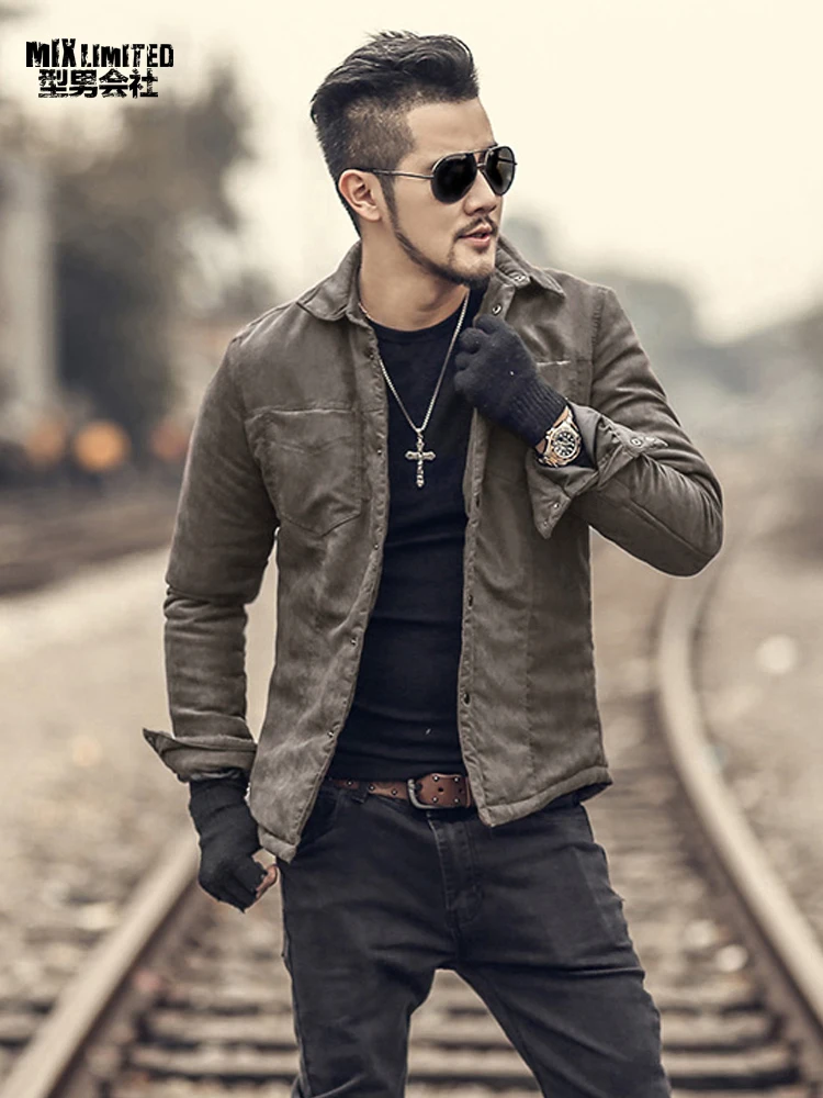 Для мужчин осень модный бренд Slim Fit с длинным рукавом пальто плед хлопок