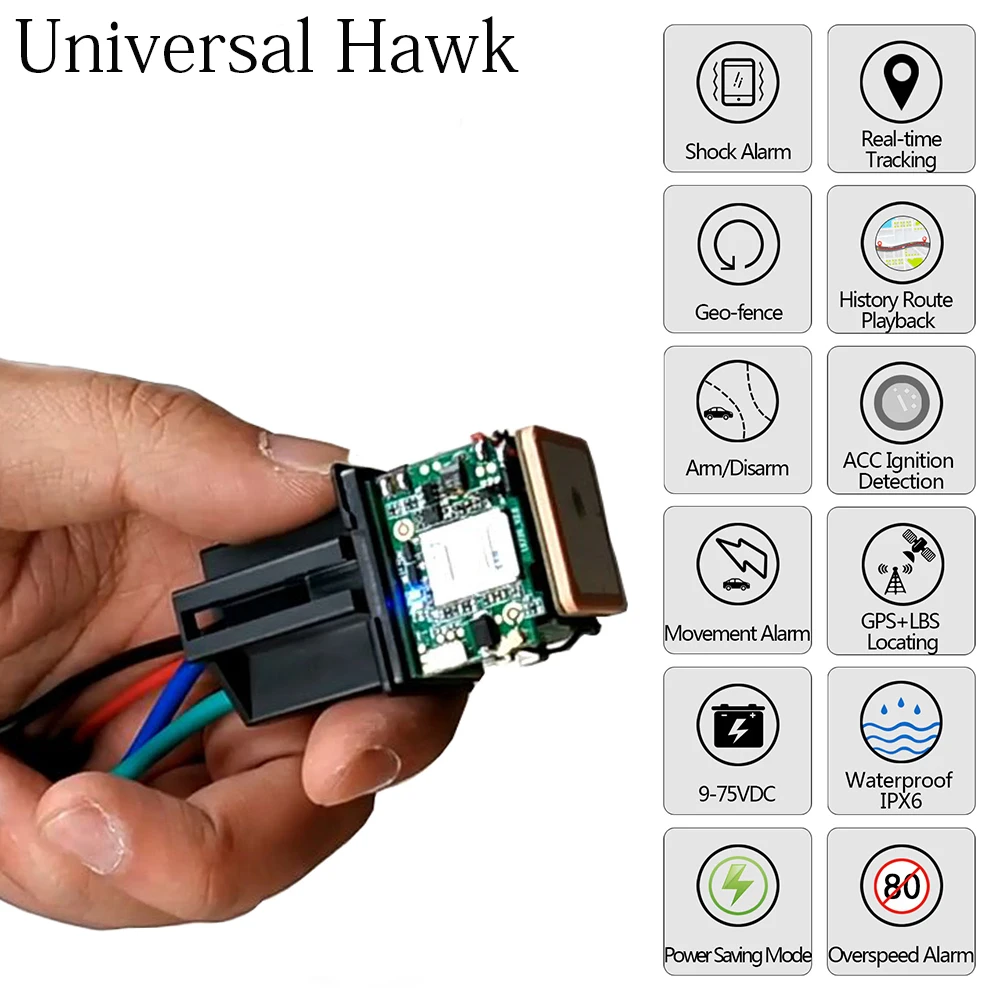 

Car Tracking Relay GPS Tracker Device GSM Locator Remote Control Anti-theft Monitoring Cut off oil power System APP