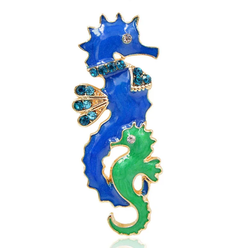 

Mother's Day crystal seahorse Corsage Breastpin Dress Badge Cute hard enamel Mother and child seahorse lapel Pin brooch Gift