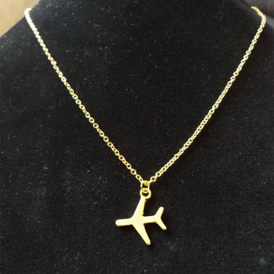 Europe and America Gold Silver Airplane Pendant Necklace Aircraft Chain Layered for Women Tiny Dainty Jewelry | Украшения и