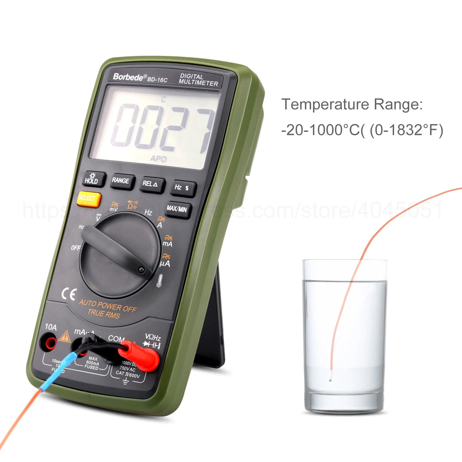 Borbede Auto Digital Multimeter Range BD-16C of 6000 Counts AC DC Resistance Temperature Capacitance True RMS Diode Tester