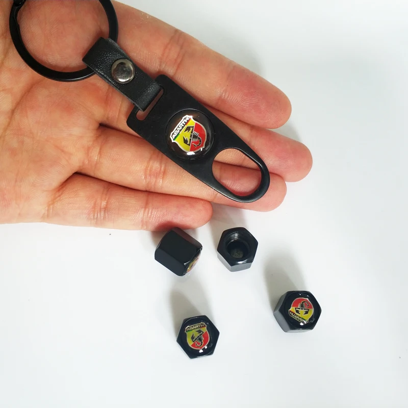 

ANTINIYA 4Caps + 1Keychain Car Badge Wheel Tire Valves Tyre Air Cap case For Abarth 500 1100 Scorpione Berlinetta 205A Fiat 500