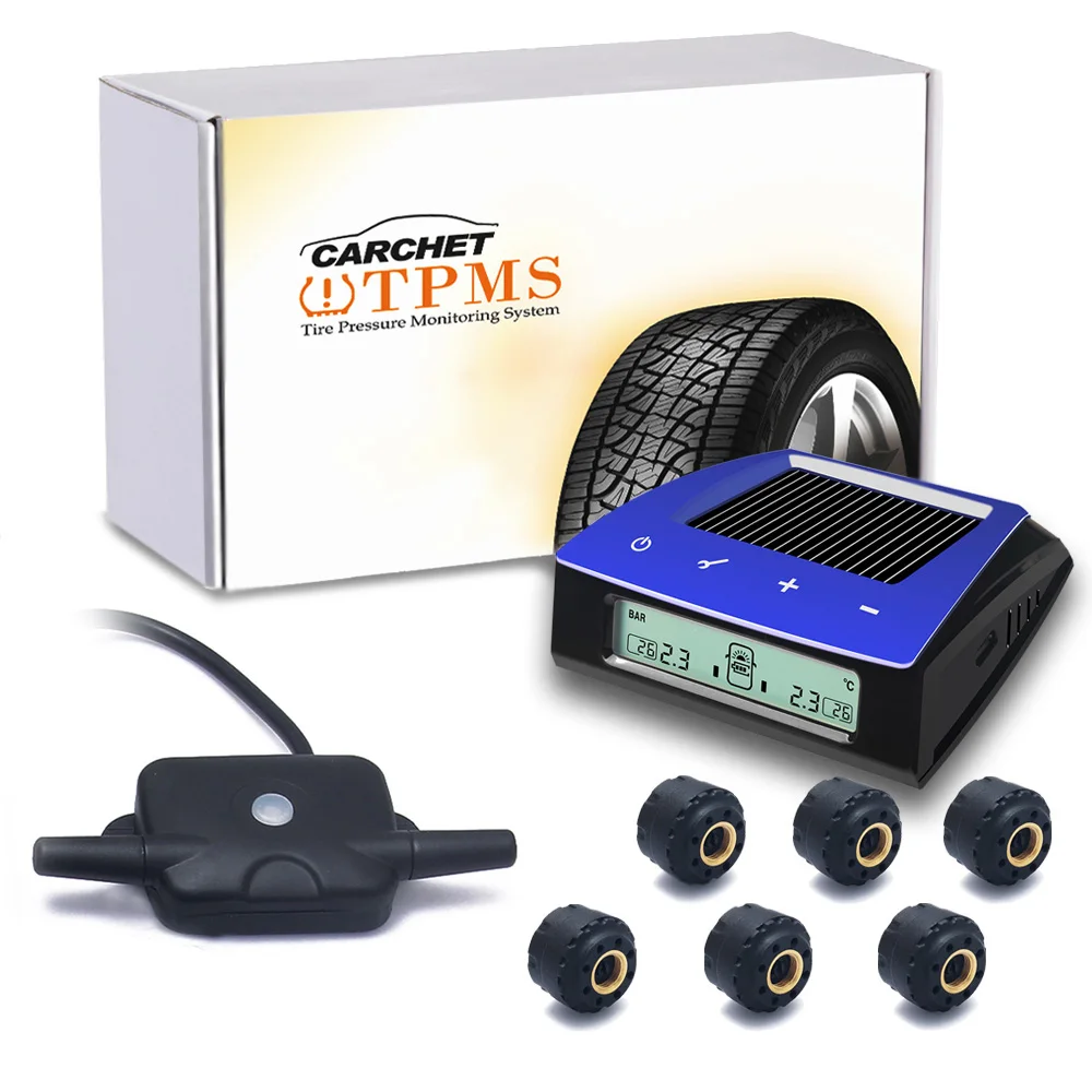 

CARCHET TPMS Tire Pressure Monitor System Solar Power Wireless LCD Tire Pressure Monitor System Car TPMS + 6 External Sensor DIY