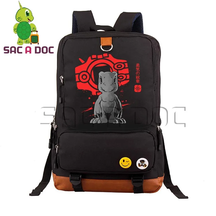 

Anime Digimon Adventure Travel Backpack Canvas Fluorescence Backpack Agumon Printing Daily Backpack Teens Students School Bags