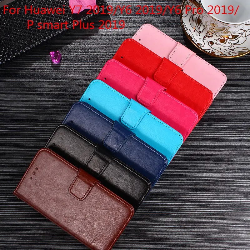 

Leather Flip Wallet Phone Case Cover For Huawei Y6 Y7 2019 Case For Huawei Y6 Pro 2019 P Smart Plus 2019 Luxury Capa
