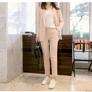 

Customized new women's solid color casual suit two-piece suit (jacket + pants) women's business office official business wear