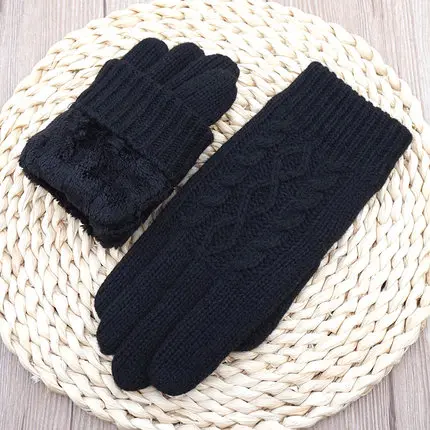 Новое поступление, женские перчатки на осень и зиму, теплые шерстяные варежки, перчатки для женщин, модные вязаные бархатные женские перчатки с сенсорным экраном - Цвет: B32-D  black