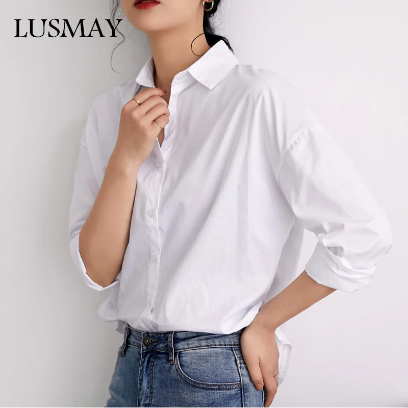 

Womens White Shirts 2019 New Tops And Blouses Long Sleeve Streetwear Buttons Working Blouse Ladies Clothing