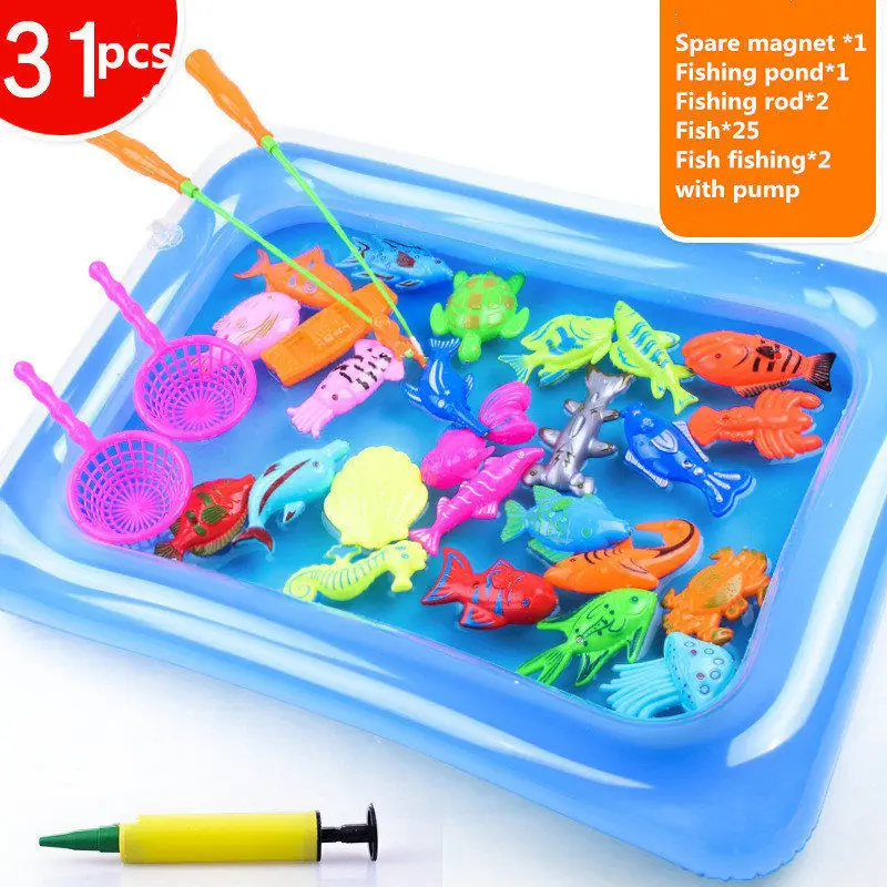 CHILDS FISHING SET WITH FIVE FISH AND ROD 