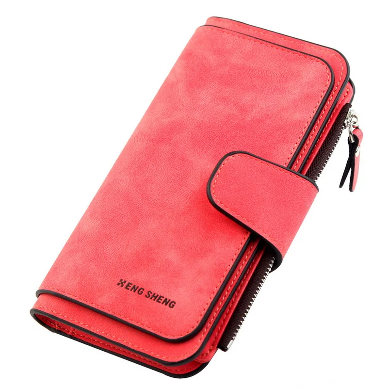 MoneRffi Women's Soft Leather Long Wallet Credit Card Clutch Purse Women's Wallet Matte Card Bag Buckle Multi-function Wallet