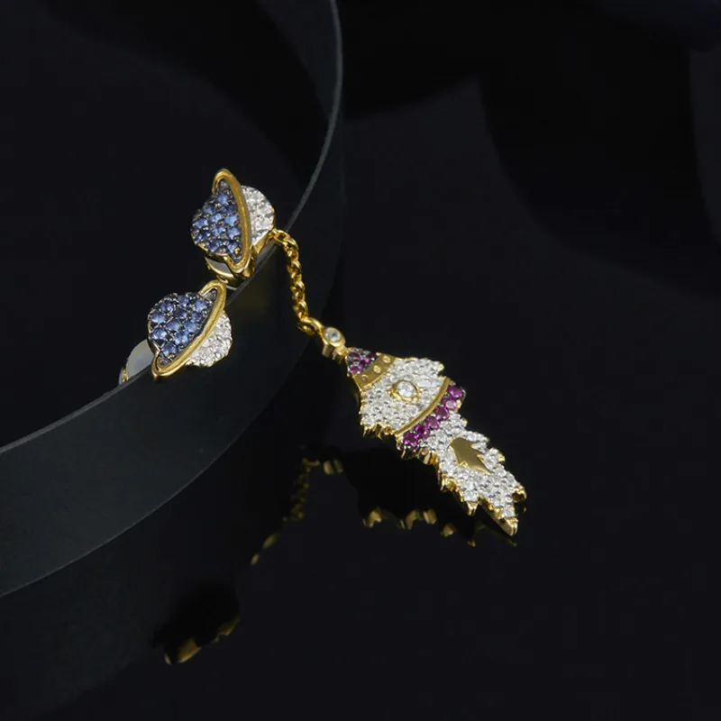 

S925 Sterling Silver Micro Inlaid Zircon Rocket Earrings Personalized Jewelry Fit Moroccan Jewelry with Women's Jewelry Gift