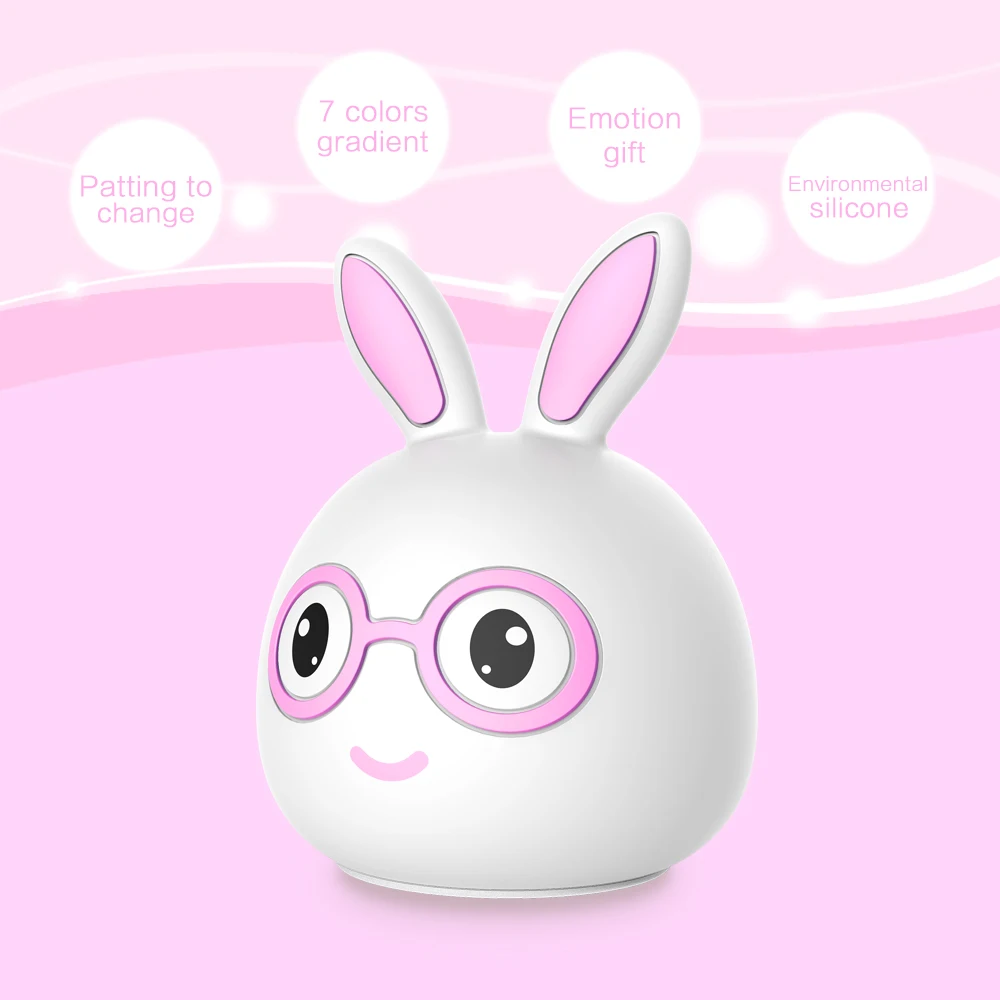 7 Colors LED Night Light Silicone Cute Cartoon Rabbit Rechargeable Decor Table Lamp Holiday Ambient Light for Girl Children Gift (2)
