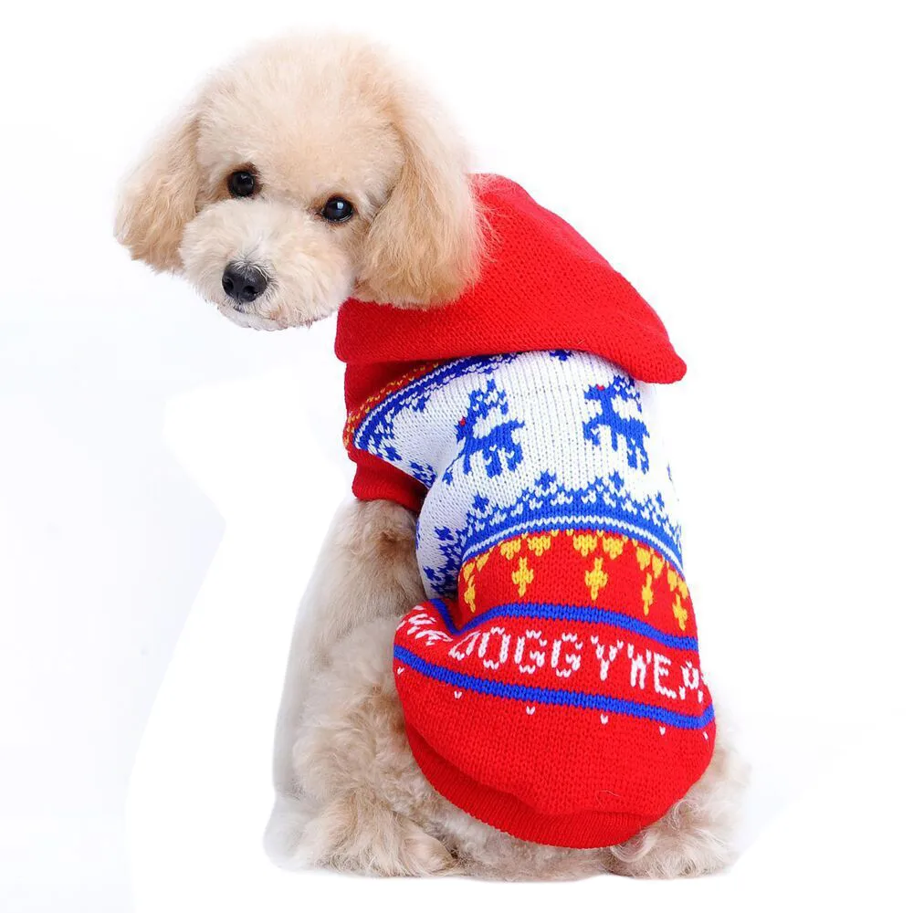 Christmas Pet Dog Red Deer Pet Sweater with Hood Warm Cute Sweater