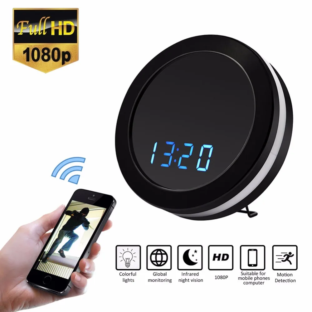 

1080P H.264 Table Clock Camera Alarm Setting IR Night Vision Video Recorder Wireless IP DV DVR Cameras Support IOS/Android PC