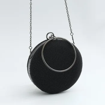 

[Telastar] Round Aluminum Ball Beads Handbag Woman Evening Bag Metal Frame Day Clutch Banquet Shoulder Bag Ring Handle Tote Bag