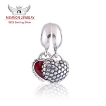 925 joyería de plata esterlina encanto Madre e Hija con Esmalte Rojo del corazón cuelga los encantos DIY assessories joyería Fina LW087