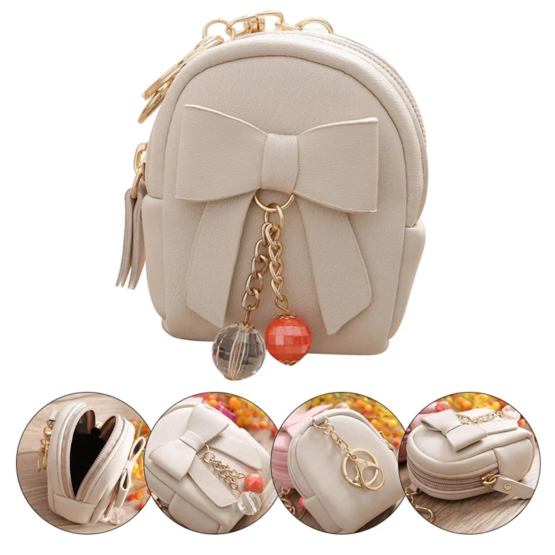 

Coin Purse Woman Zipper Fashion Solid Color Women Schoolbag Shape Bow Zipper Key Bag Short Wallet Crystal Pendant Wholesale