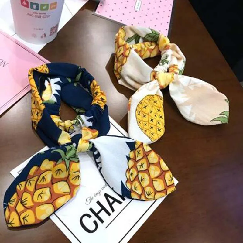 Chic Fruit Ananas Print Headband Handmade Bowknot Cross Elastic Hairband Headwrap Turban For Beach Hair Jewelry Fast Shipping | Детская