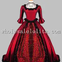 Готический Красное вино Печати Викторианской Эпохи Платье Исторический Этап Костюм