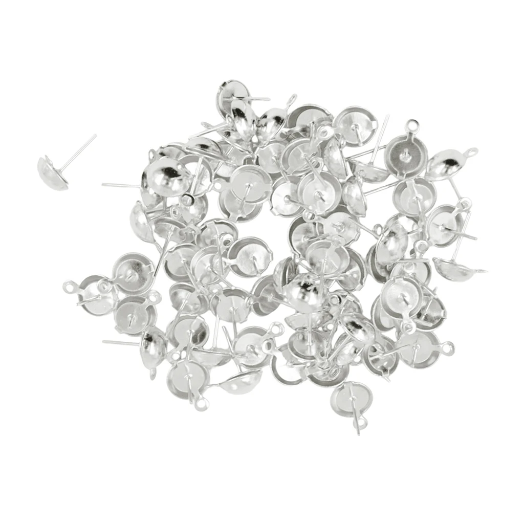 100 Pieces 8 mm Half Ball Earring Ear Stud Pin with 1 mm Closed Loop DIY Earring Findings Making 14 X12 Mm