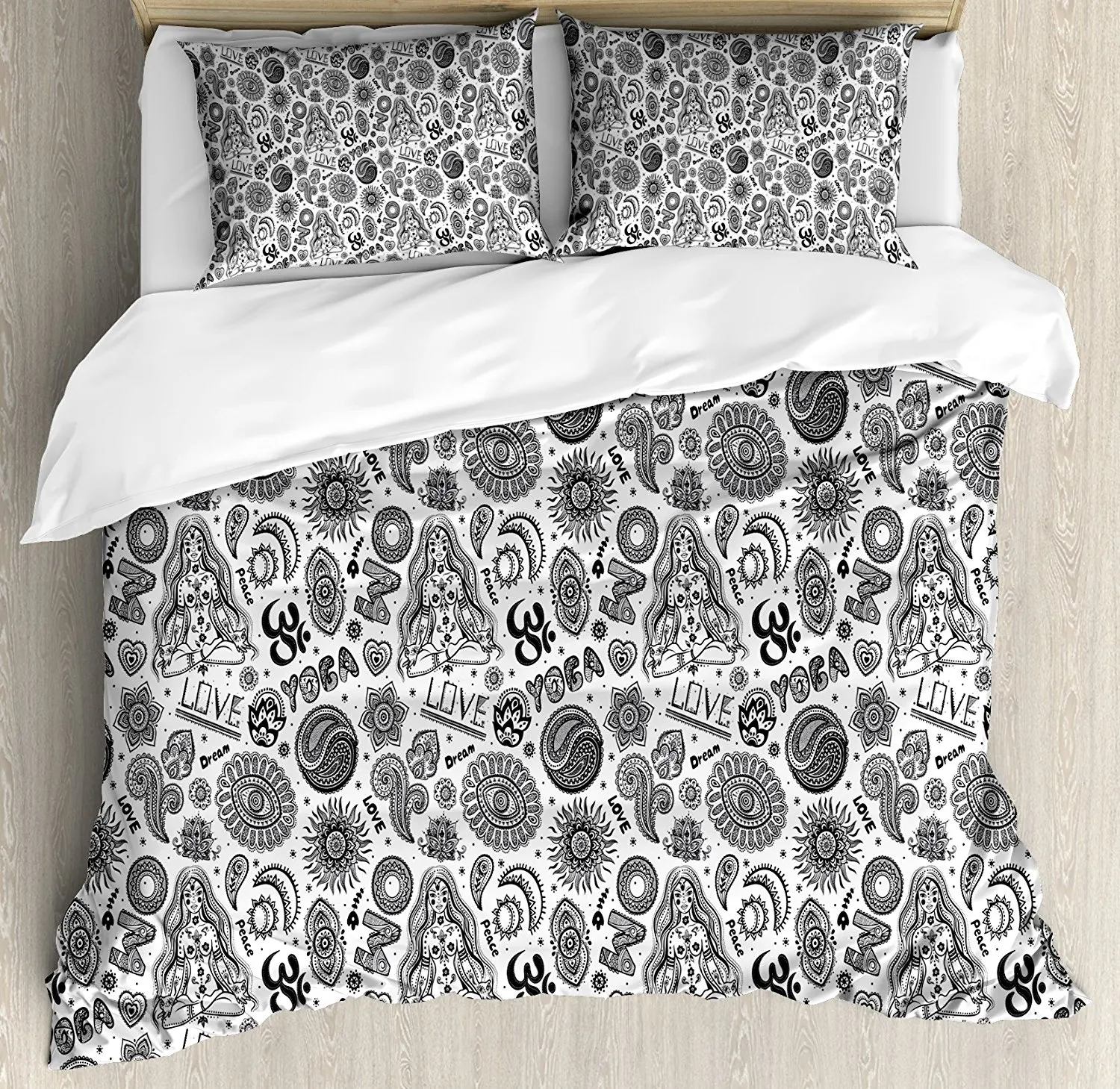 Yoga Duvet Cover Set Abstract Monochrome East Asian Culture