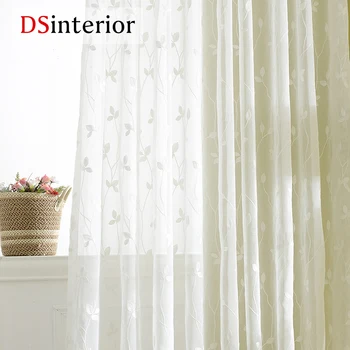 

DSinterior White Embroidered Curtains Sheer Curtains for Living Room Window