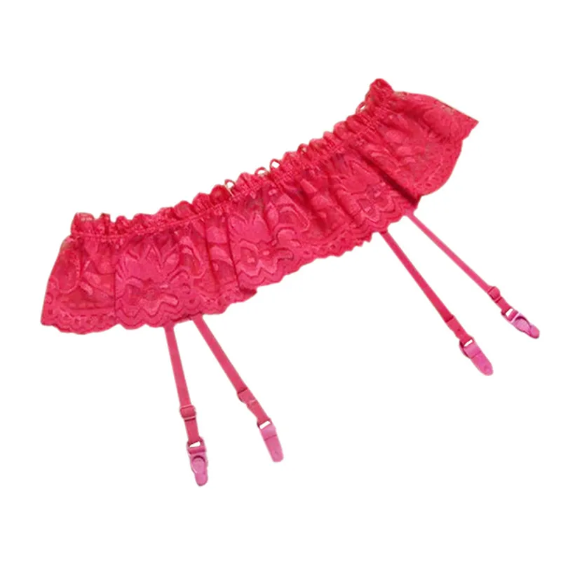 Для женщин 4 цвета стринги кружевной чулок сексуальное нижнее белье двойной слой подвязки пояса - Цвет: Красный