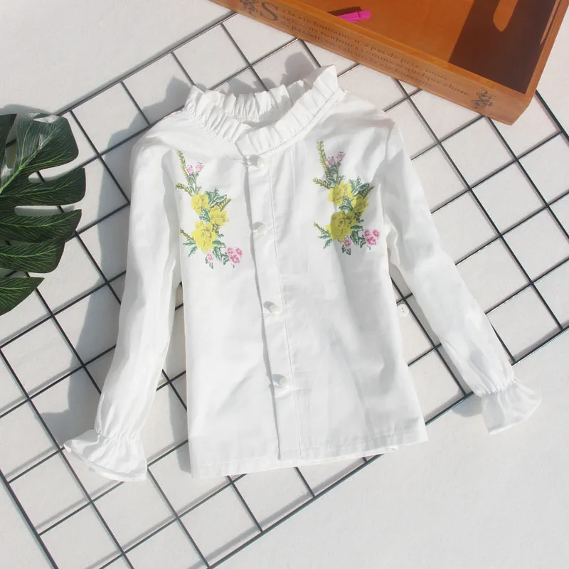 Новое поступление; белая блузка для девочек; сезон осень; милые детские рубашки с длинными рукавами и рисунками из мультфильмов; блузки для девочек с изображением кота; школьная одежда для подростков; топы для детей - Цвет: A004
