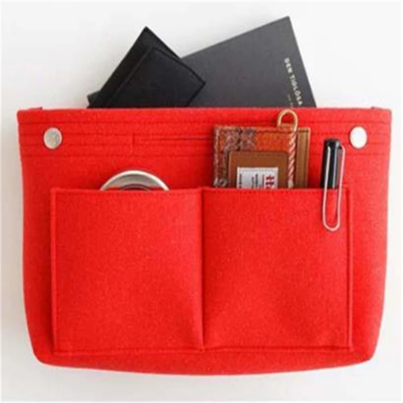 

Felt Cloth Insert Storage Bag Makeup Storage Organizer Multi-pockets Fits in Handbag Cosmetic Toiletry Bags for Travel Organizer