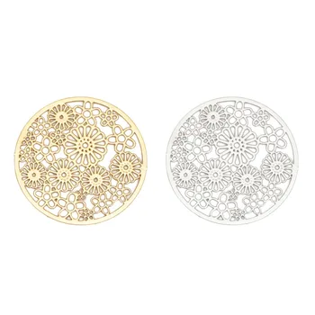 

DoreenBeads Fashion Iron Based Alloy Filigree Stamping Connectors Round Silver Color Gold Flower DIY Charms 23mm Dia, 10 PCs